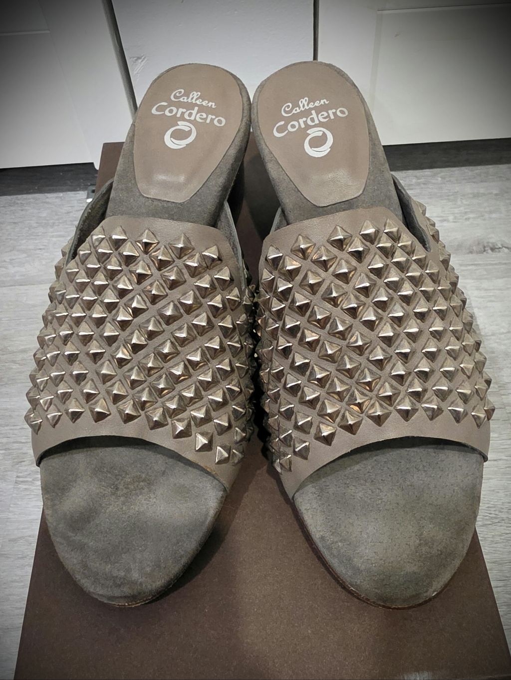 Calleen Cordero Nappa Heel Mule W Studs - Leather Suede Wood Sz. 9 With Orig Box